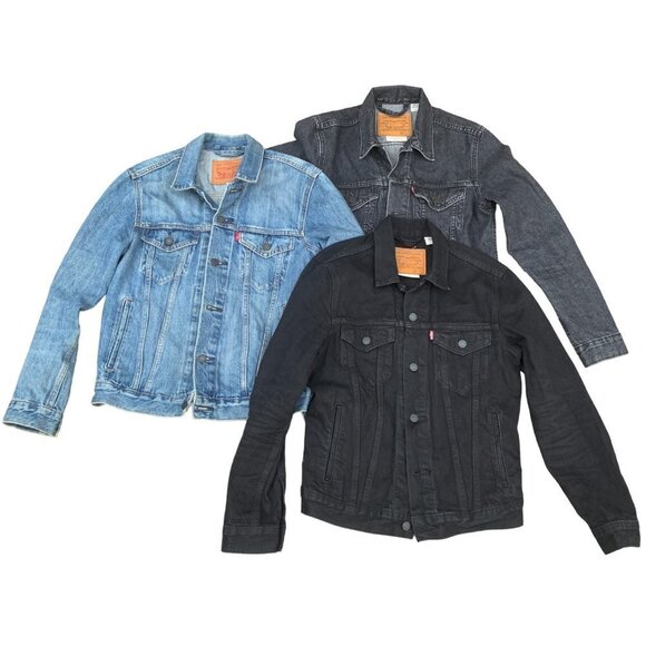 BUNDLE of 3 Vintage Levi's Trucker Denim Jackets - Blue Black Gray - Picture 1 of 13